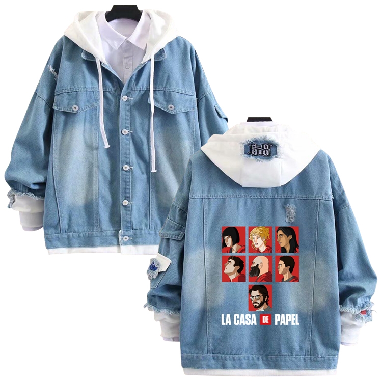 Money Heist  anime stitching denim jacket top sweater from S to 4XL