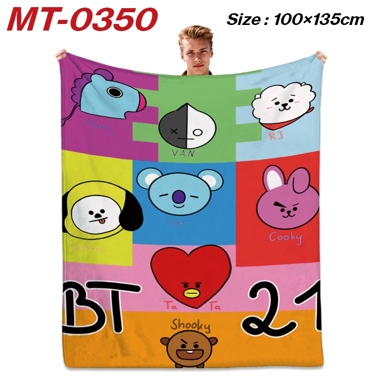 BTS Flannel Blanket Air Conditioning Quilt Double Sided Printing 100x135cm MT-0350