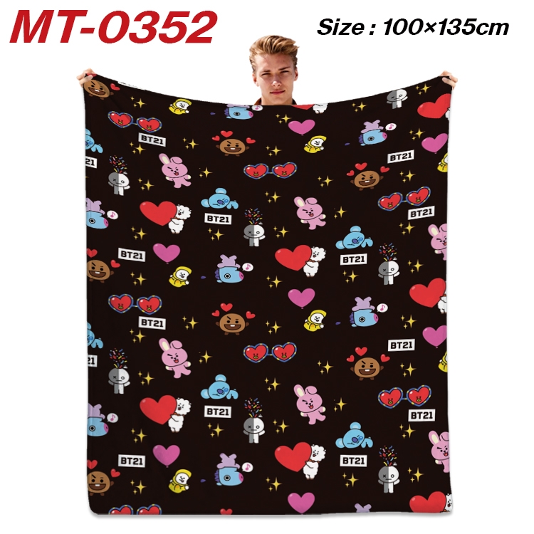 BTS Flannel Blanket Air Conditioning Quilt Double Sided Printing 100x135cm MT-0352