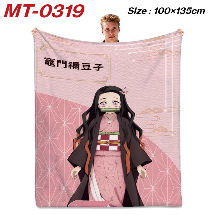 Demon Slayer Kimets Anime Flannel Blanket Air Conditioning Quilt Double Sided Printing 100x135cm MT-0319