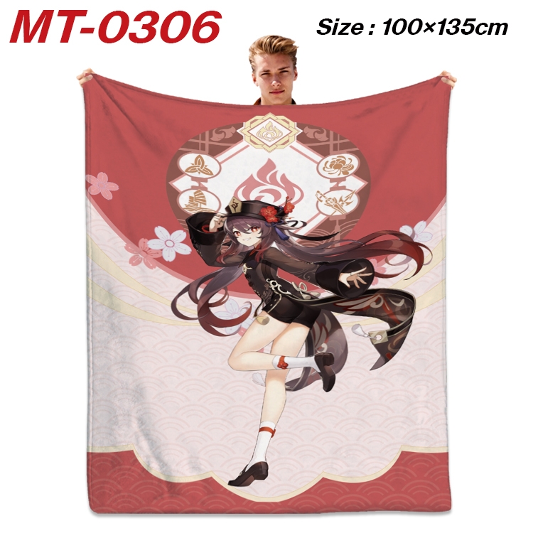 Genshin Impact Anime Flannel Blanket Air Conditioning Quilt Double Sided Printing 100x135cm MT-0306