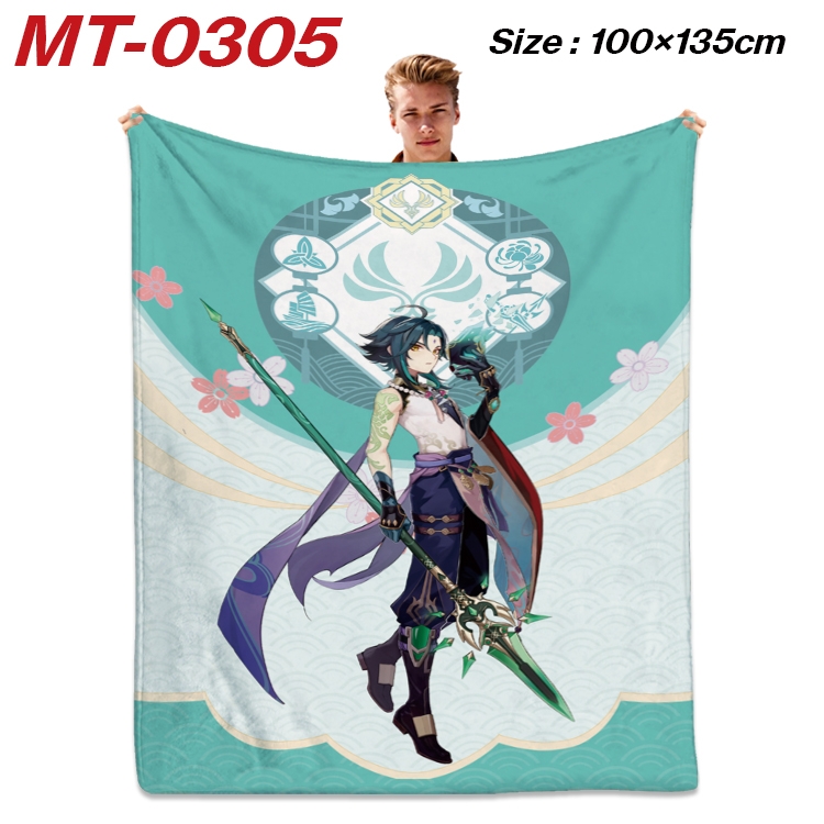 Genshin Impact Anime Flannel Blanket Air Conditioning Quilt Double Sided Printing 100x135cm MT-0305