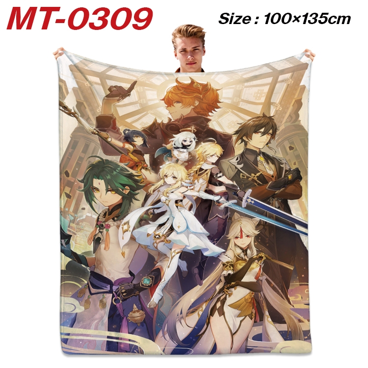 Genshin Impact Anime Flannel Blanket Air Conditioning Quilt Double Sided Printing 100x135cm MT-0309