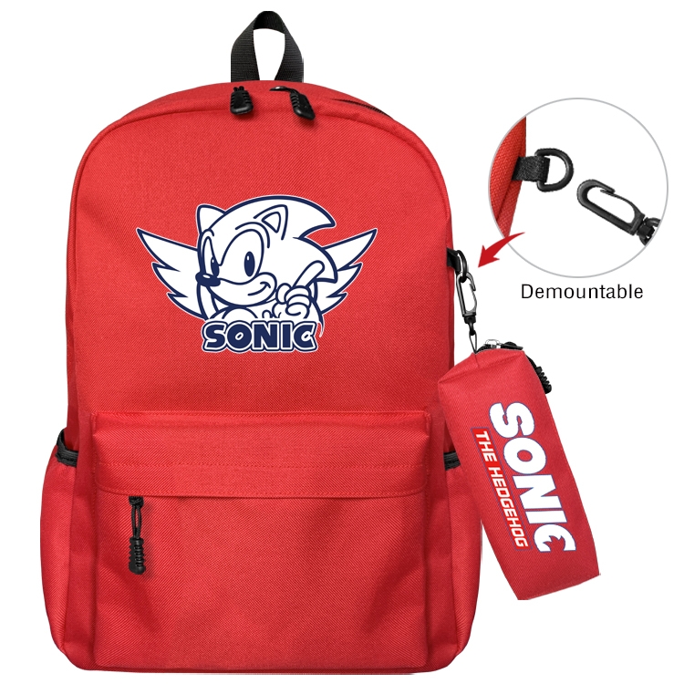 Sonic The Hedgehog Anime Backpack School Bag  Small Pencil Case Set 43X35X12CM