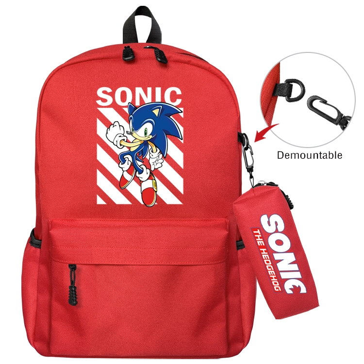 Sonic The Hedgehog Anime Backpack School Bag  Small Pencil Case Set 43X35X12CM