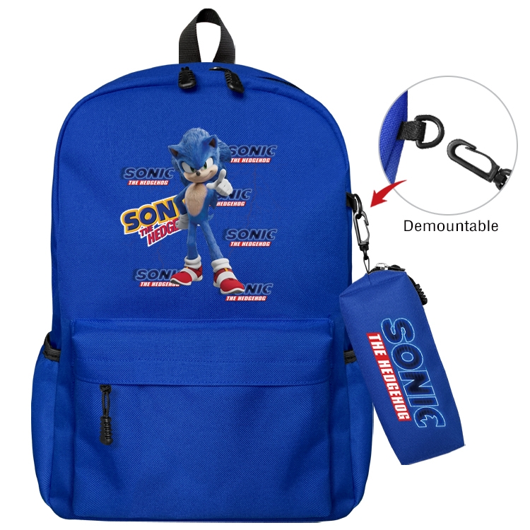 Sonic The Hedgehog Anime Backpack School Bag  Small Pencil Case Set 43X35X12CM