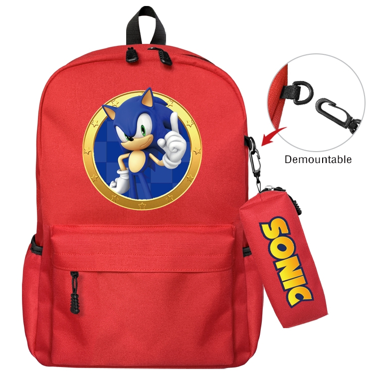 Sonic The Hedgehog Anime Backpack School Bag  Small Pencil Case Set 43X35X12CM