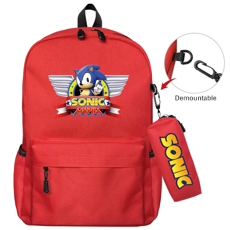 Sonic The Hedgehog Anime Backpack School Bag  Small Pencil Case Set 43X35X12CM