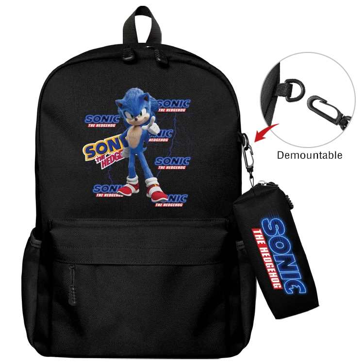 Sonic The Hedgehog Anime Backpack School Bag  Small Pencil Case Set 43X35X12CM