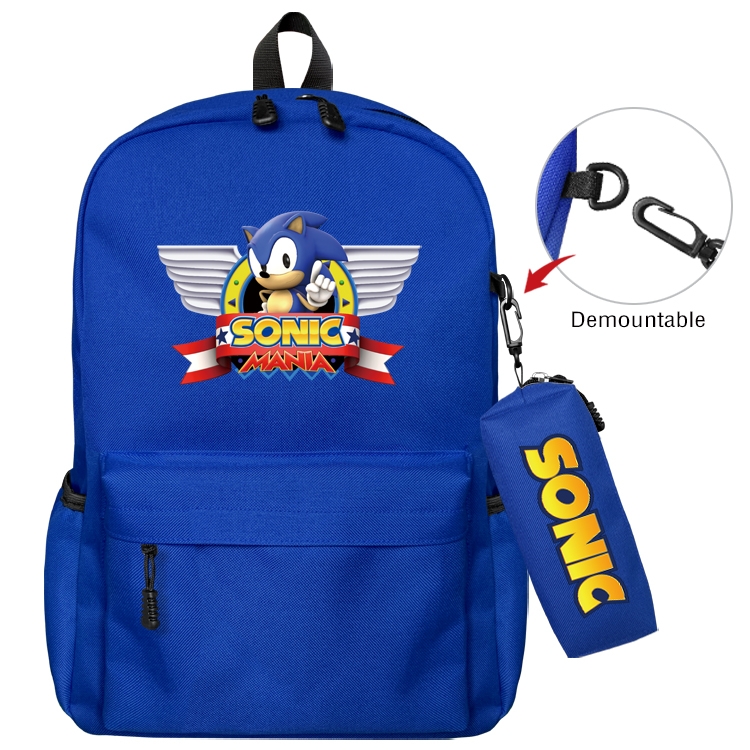 Sonic The Hedgehog Anime Backpack School Bag  Small Pencil Case Set 43X35X12CM