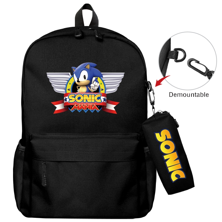 Sonic The Hedgehog Anime Backpack School Bag  Small Pencil Case Set 43X35X12CM