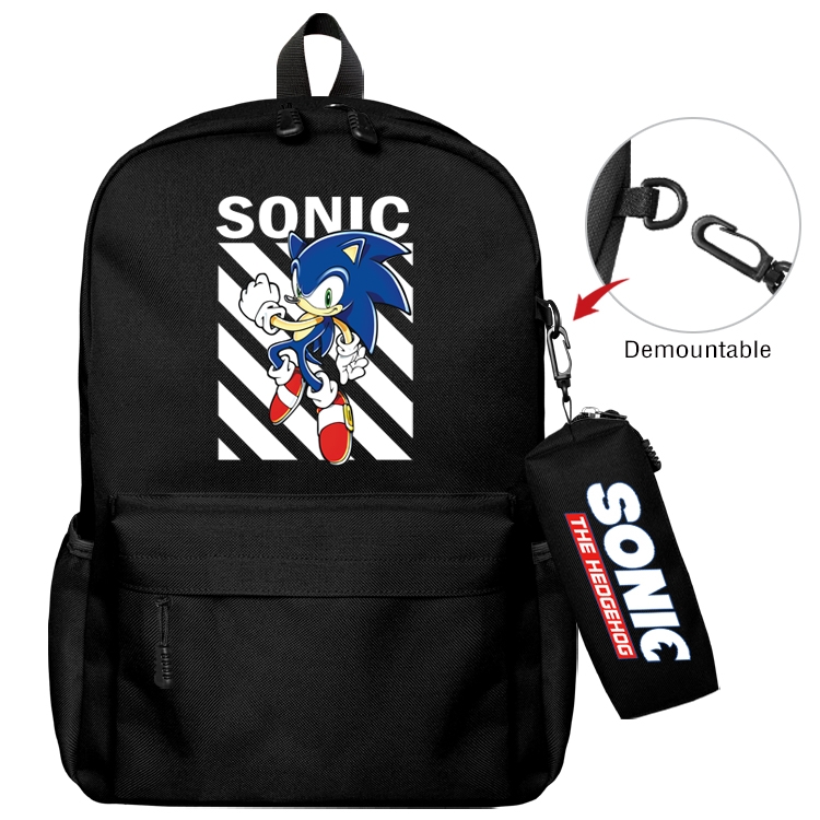 Sonic The Hedgehog Anime Backpack School Bag  Small Pencil Case Set 43X35X12CM