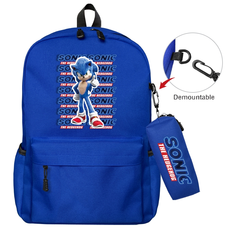 Sonic The Hedgehog Anime Backpack School Bag  Small Pencil Case Set 43X35X12CM