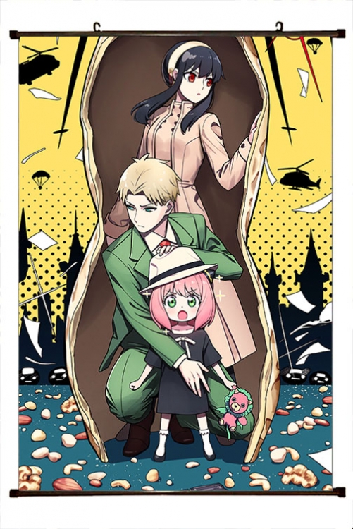 SPY×FAMILY Anime black Plastic rod Cloth painting Wall Scroll 60X90CM  J2-127