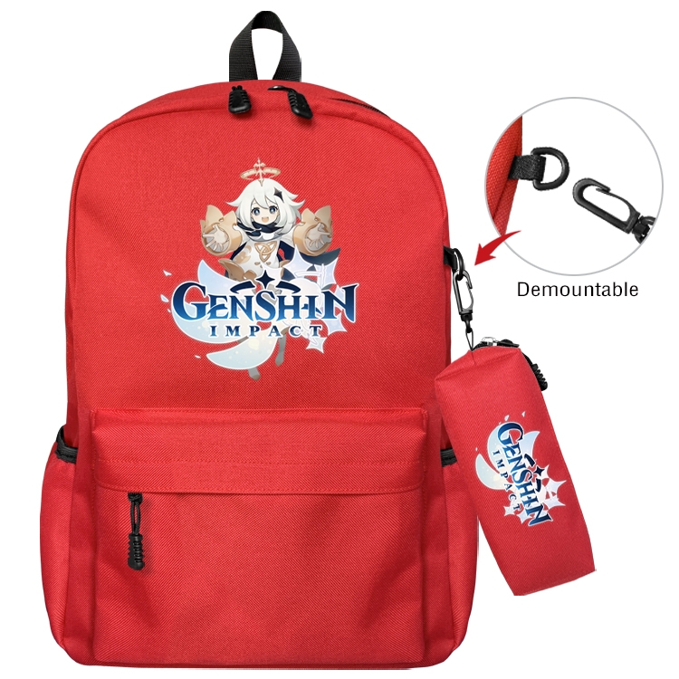 Genshin Impact Anime Backpack School Bag  Small Pencil Case Set 43X35X12CM