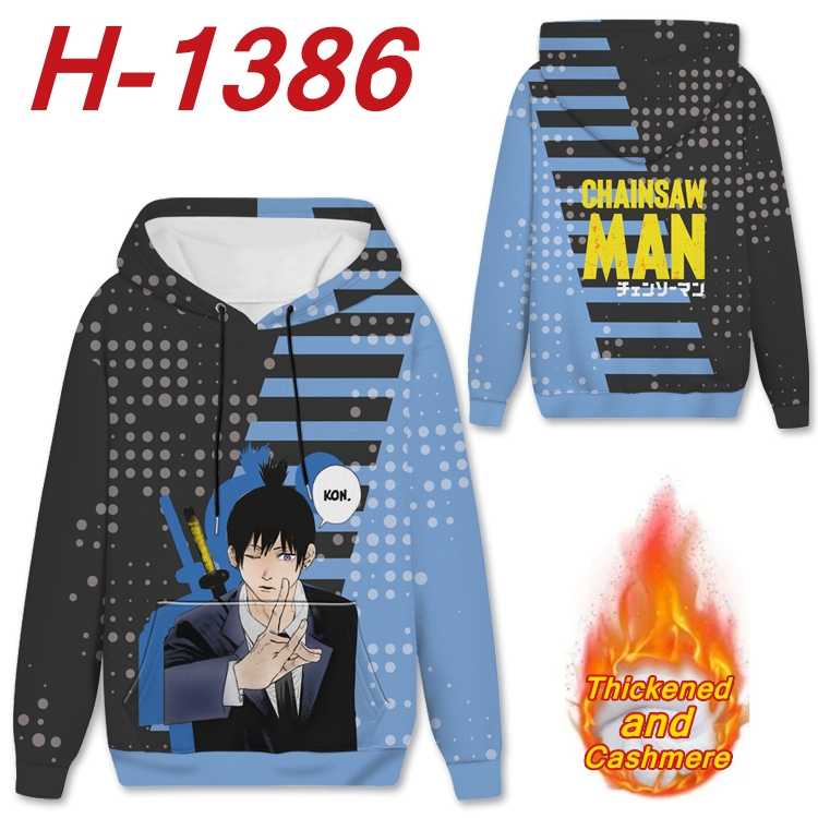 chainsaw man Anime plus velvet padded pullover hooded sweater from S to 4XL H-1386