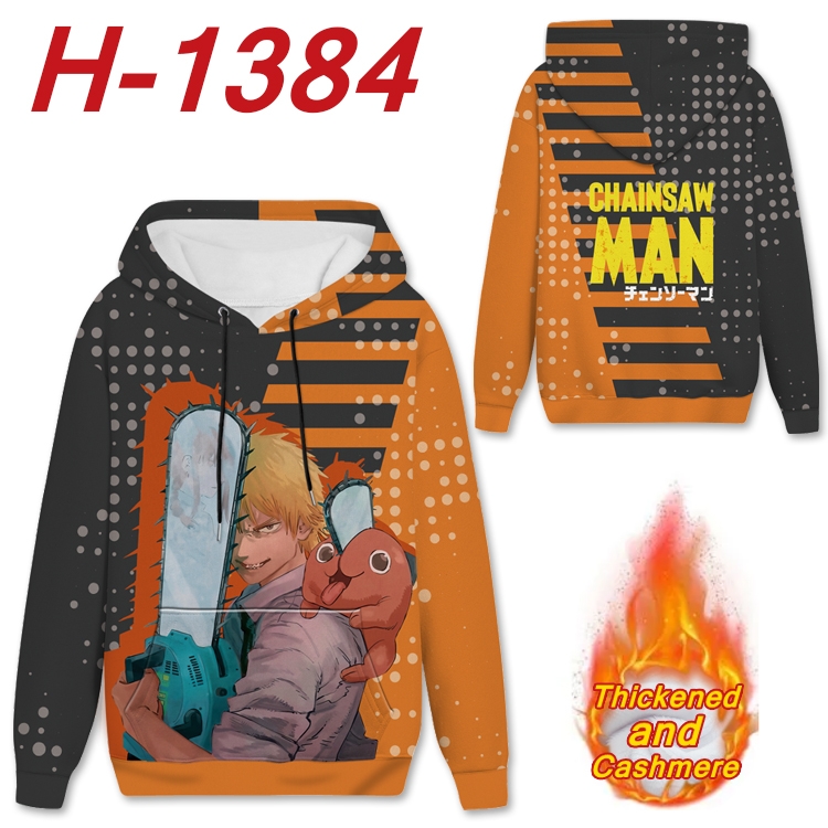 chainsaw man Anime plus velvet padded pullover hooded sweater from S to 4XL H-1384