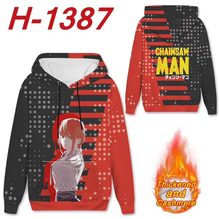 chainsaw man Anime plus velvet padded pullover hooded sweater from S to 4XL H-1387