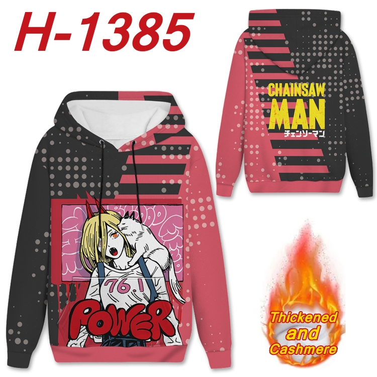 chainsaw man Anime plus velvet padded pullover hooded sweater from S to 4XL H-1385