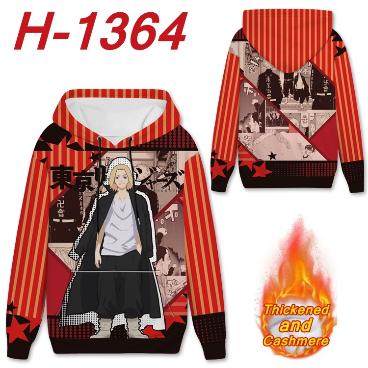 Tokyo Revengers Anime plus velvet padded pullover hooded sweater from S to 4XL H-1364