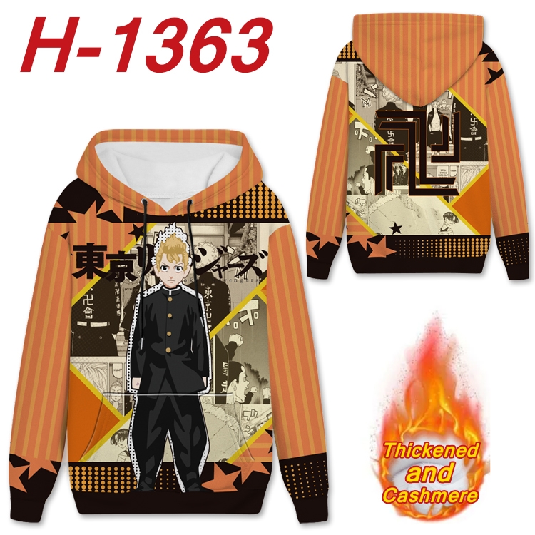 Tokyo Revengers Anime plus velvet padded pullover hooded sweater from S to 4XL H-1363