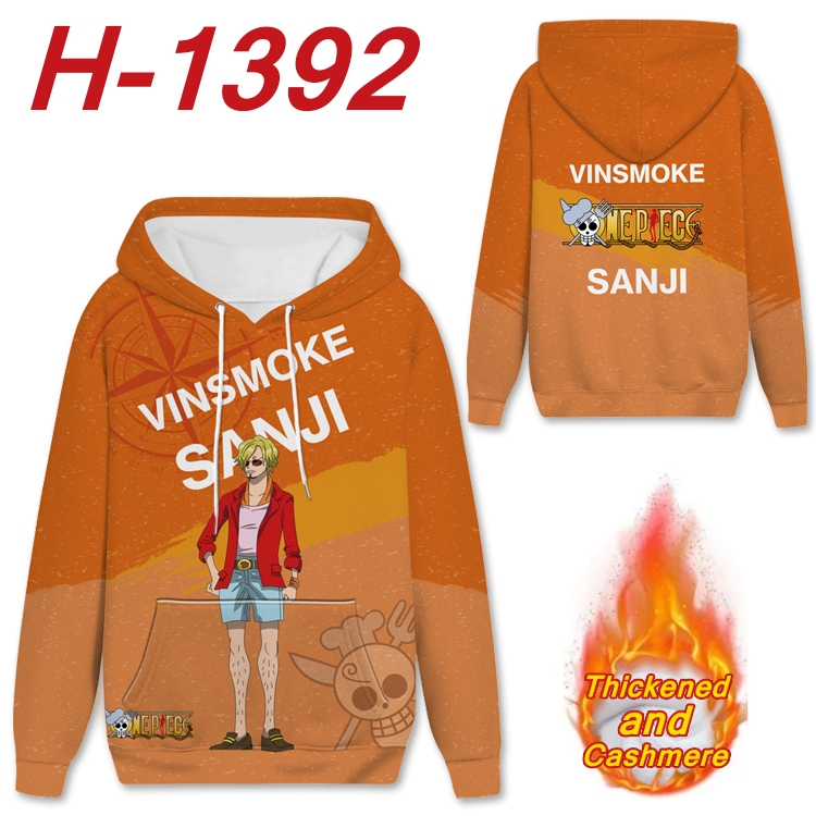 One Piece Anime plus velvet padded pullover hooded sweater from S to 4XL H-1392