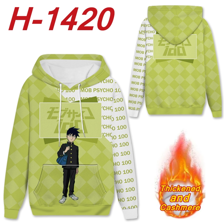 Mob Psycho 100 Anime plus velvet padded pullover hooded sweater from S to 4XL H-1420