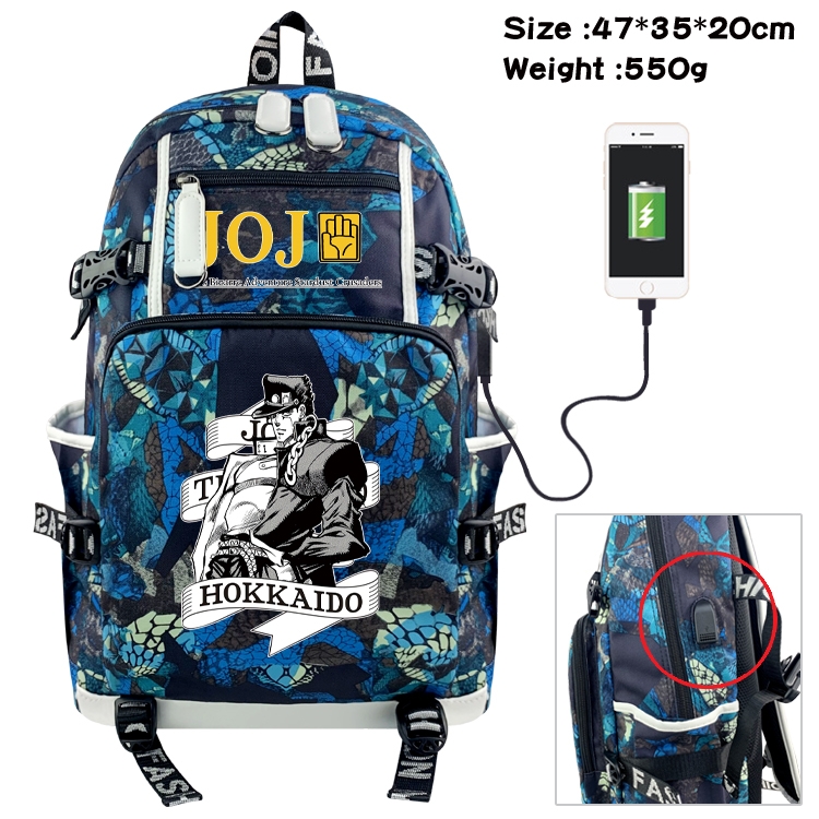 JoJos Bizarre Adventure Anime data cable camouflage print backpack schoolbag 47x35x20cm