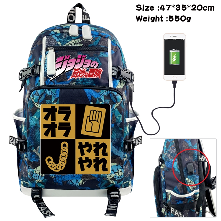 JoJos Bizarre Adventure Anime data cable camouflage print backpack schoolbag 47x35x20cm