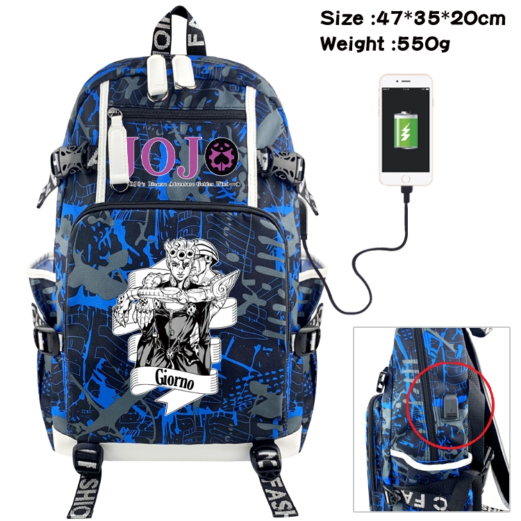 JoJos Bizarre Adventure Anime data cable camouflage print backpack schoolbag 47x35x20cm