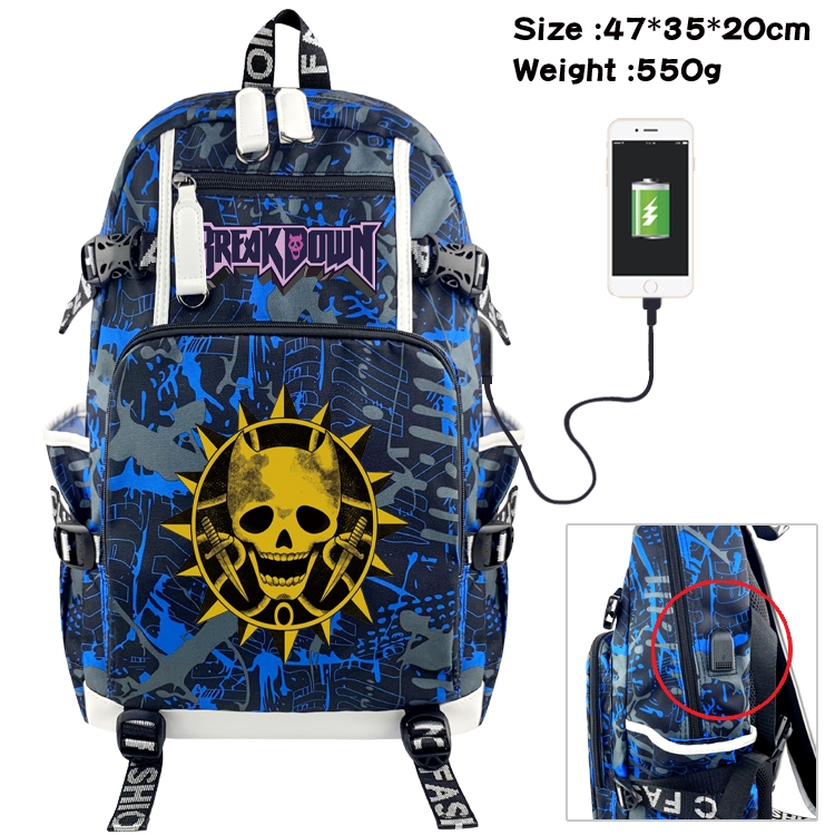 JoJos Bizarre Adventure Anime data cable camouflage print backpack schoolbag 47x35x20cm