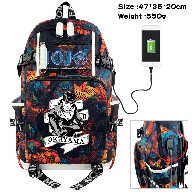 JoJos Bizarre Adventure Anime data cable camouflage print backpack schoolbag 47x35x20cm