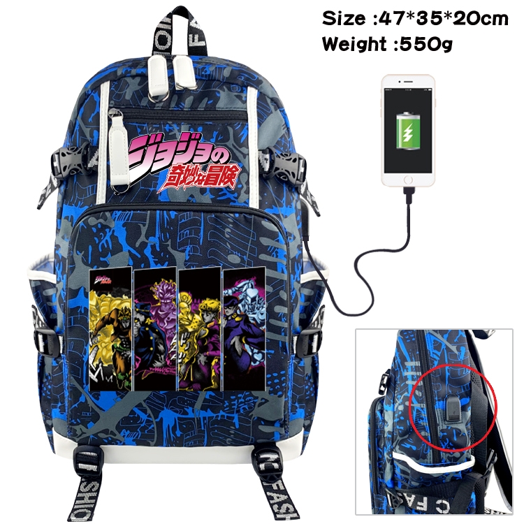 JoJos Bizarre Adventure Anime data cable camouflage print backpack schoolbag 47x35x20cm