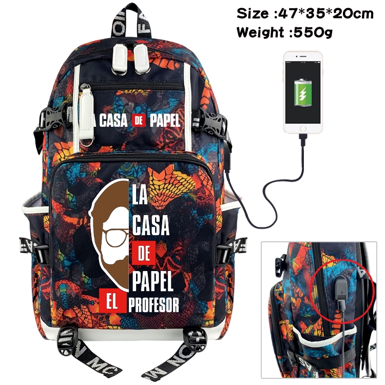 Money Heist Anime data cable camouflage print backpack schoolbag 47x35x20cm