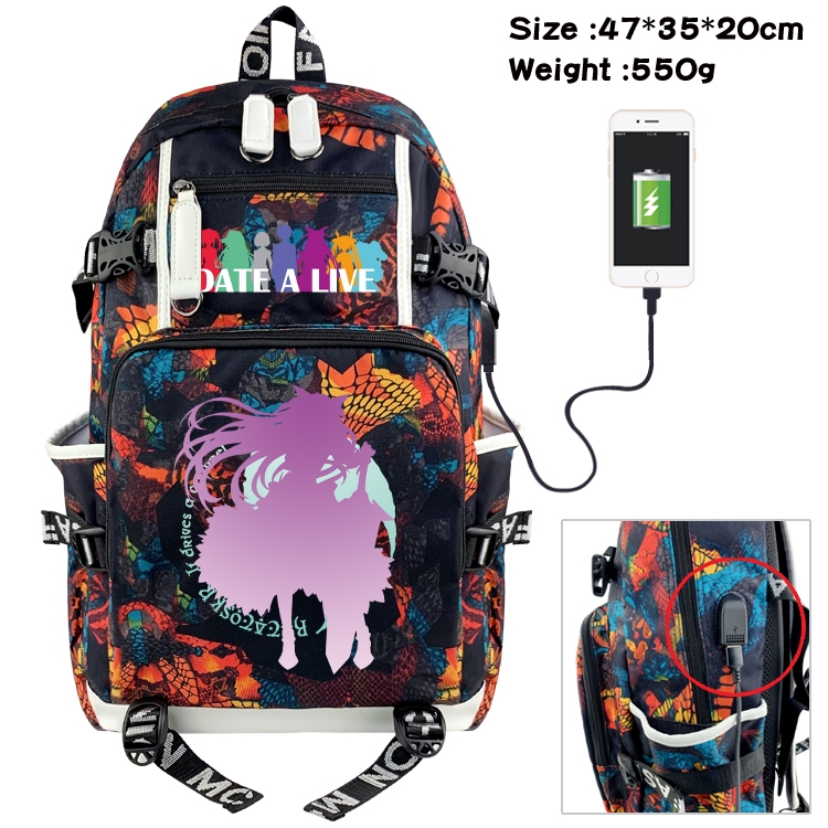Date-A-Live Anime data cable camouflage print backpack schoolbag 47x35x20cm