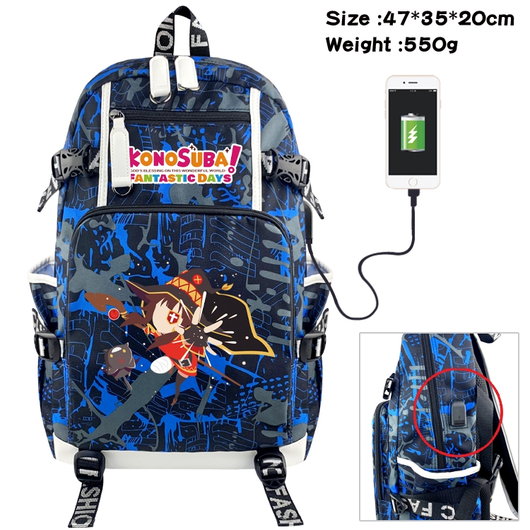 Blessings for a better world Anime data cable camouflage print backpack schoolbag 47x35x20cm