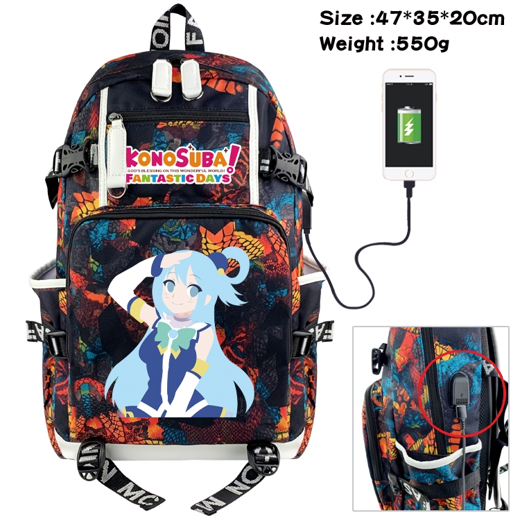 Blessings for a better world Anime data cable camouflage print backpack schoolbag 47x35x20cm