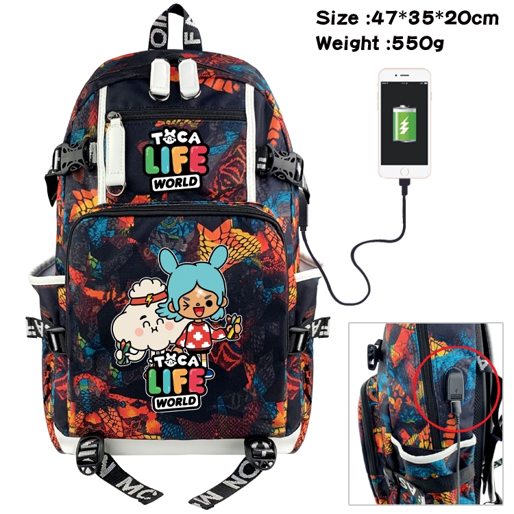 toca life world Anime data cable camouflage print backpack schoolbag 47x35x20cm