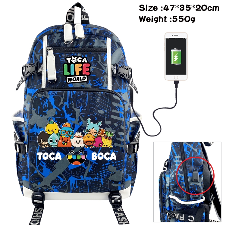 toca life world Anime data cable camouflage print backpack schoolbag 47x35x20cm