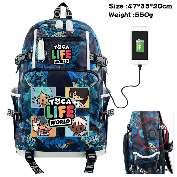 toca life world Anime data cable camouflage print backpack schoolbag 47x35x20cm