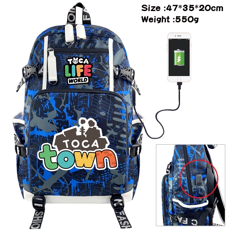 toca life world Anime data cable camouflage print backpack schoolbag 47x35x20cm