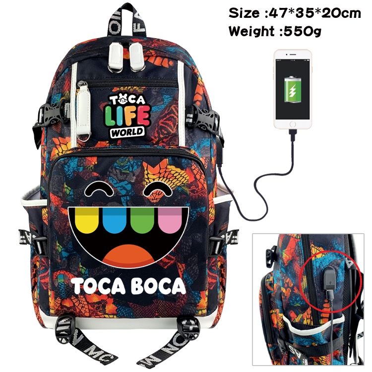 toca life world Anime data cable camouflage print backpack schoolbag 47x35x20cm