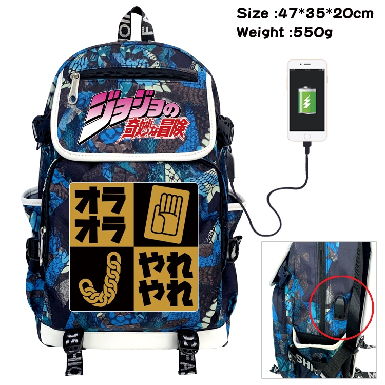 JoJos Bizarre Adventure Camouflage Waterproof Canvas Flip Backpack Student Schoolbag 47X35X20CM