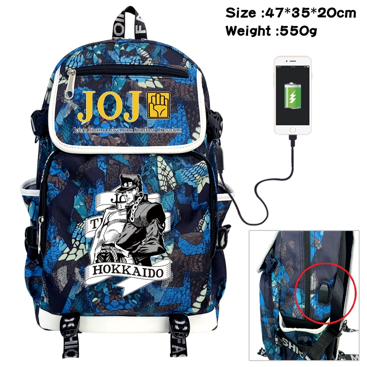JoJos Bizarre Adventure Camouflage Waterproof Canvas Flip Backpack Student Schoolbag 47X35X20CM