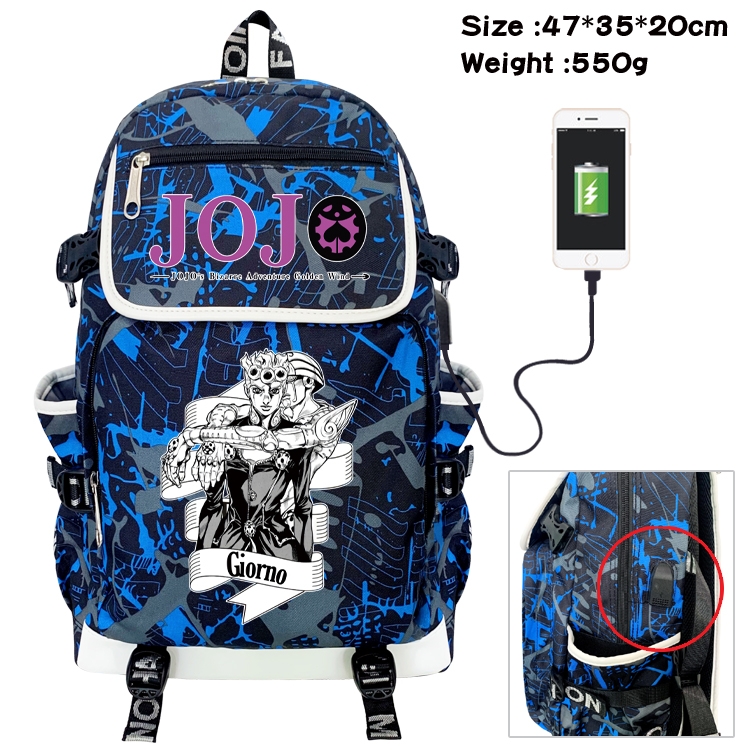 JoJos Bizarre Adventure Camouflage Waterproof Canvas Flip Backpack Student Schoolbag 47X35X20CM