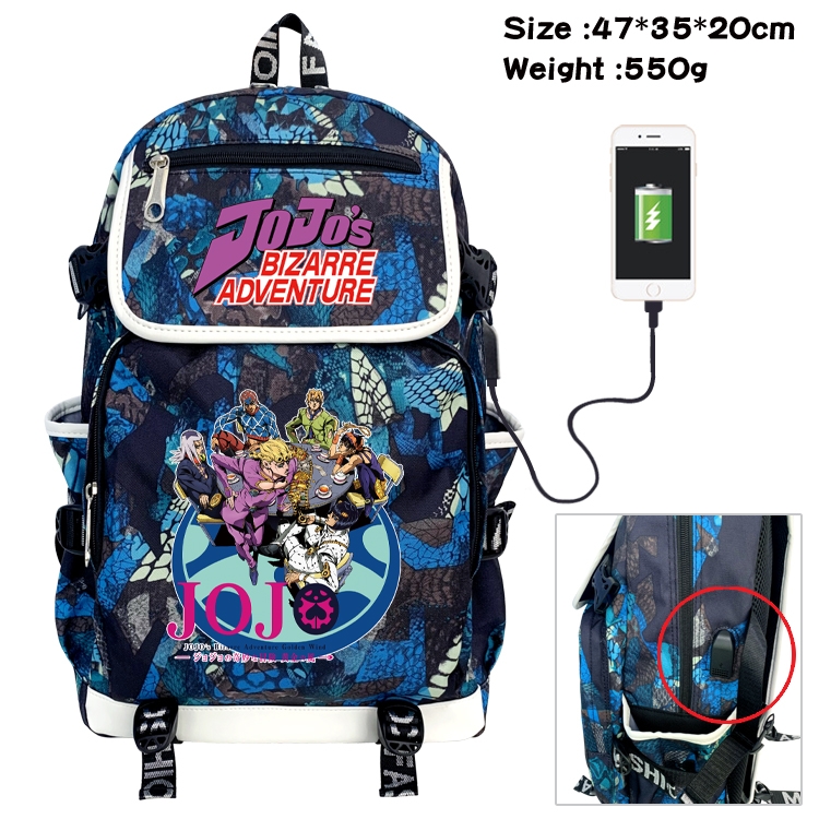 JoJos Bizarre Adventure Camouflage Waterproof Canvas Flip Backpack Student Schoolbag 47X35X20CM