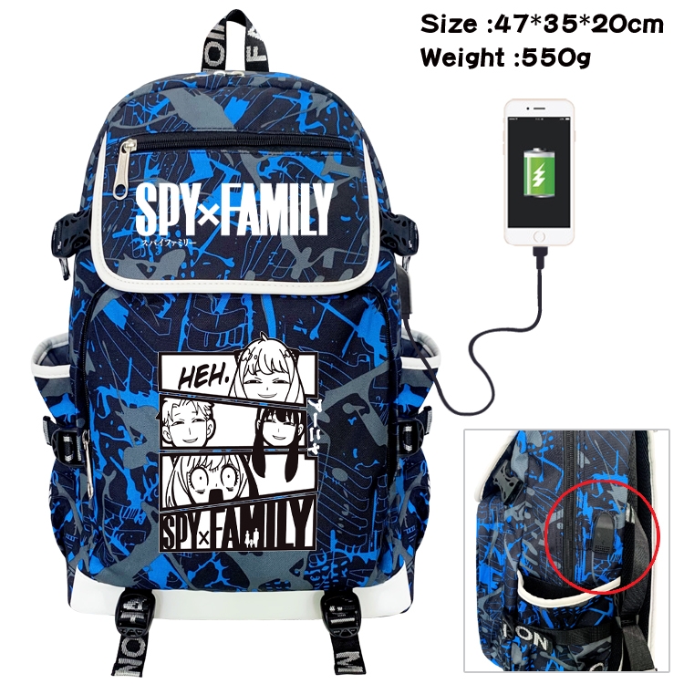 SPY×FAMILY Camouflage Waterproof Canvas Flip Backpack Student Schoolbag 47X35X20CM