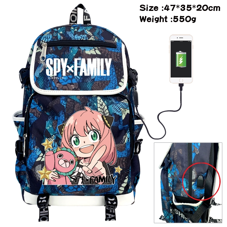 SPY×FAMILY Camouflage Waterproof Canvas Flip Backpack Student Schoolbag 47X35X20CM