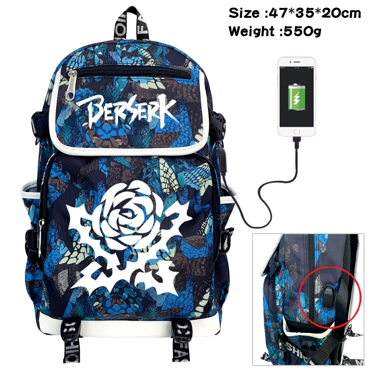 Berserk Camouflage Waterproof Canvas Flip Backpack Student Schoolbag 47X35X20CM