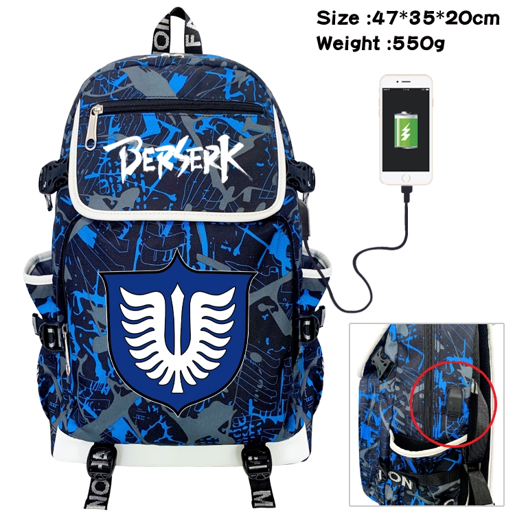 Berserk Camouflage Waterproof Canvas Flip Backpack Student Schoolbag 47X35X20CM